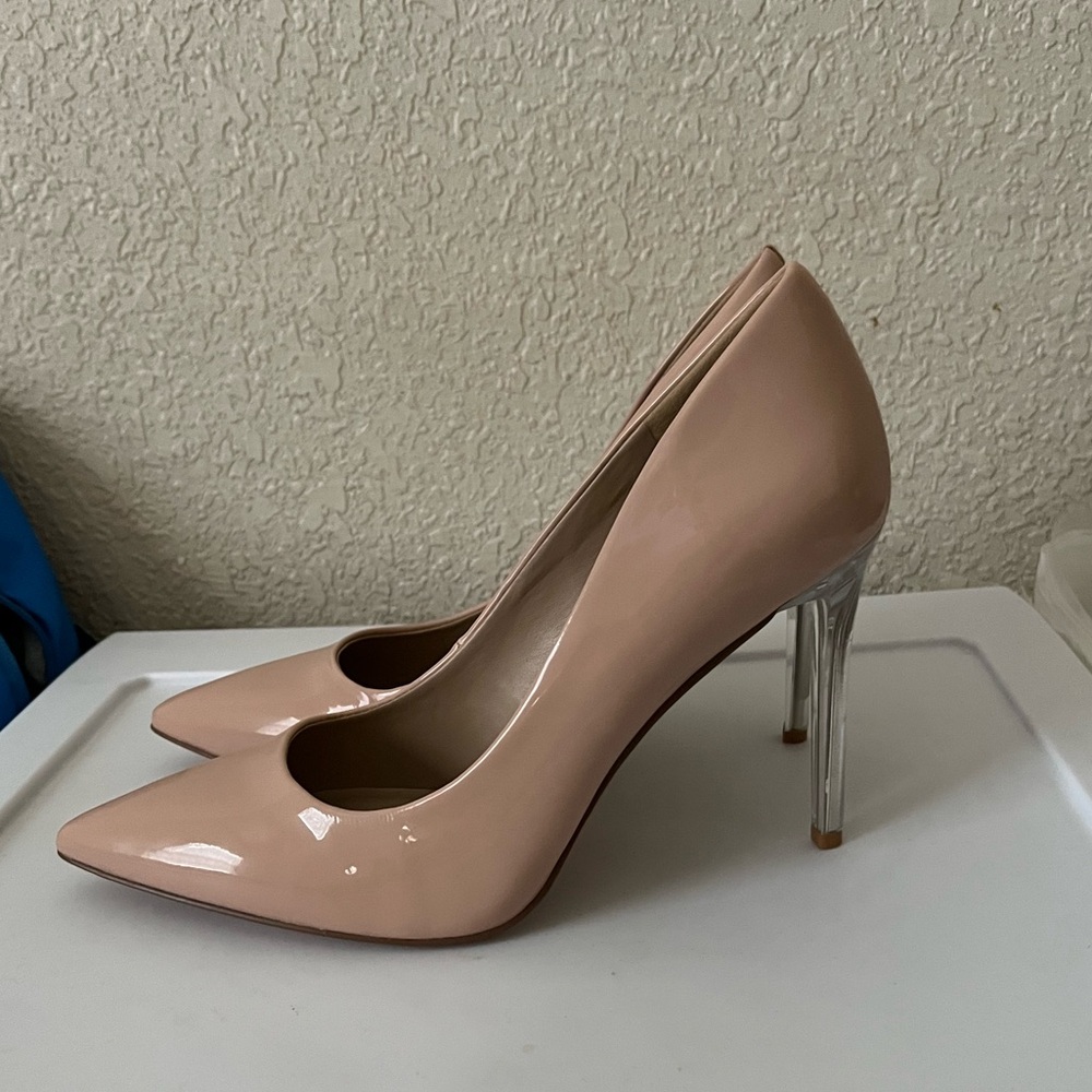 Nude shiny stiletto heels